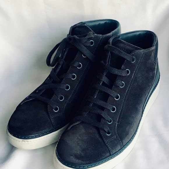 Prada High Top Sneaker Calfskin Suede Leather-Blue - Picture 6 of 7